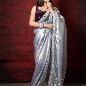 Raina Tissue Net Febric With Flower Design