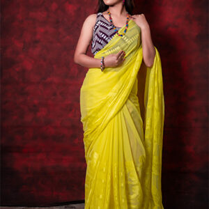 Yellow Banaras Thin Chiffon Saree