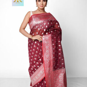 Black Chiffon Silk Sarees with Cherry Red Highlights